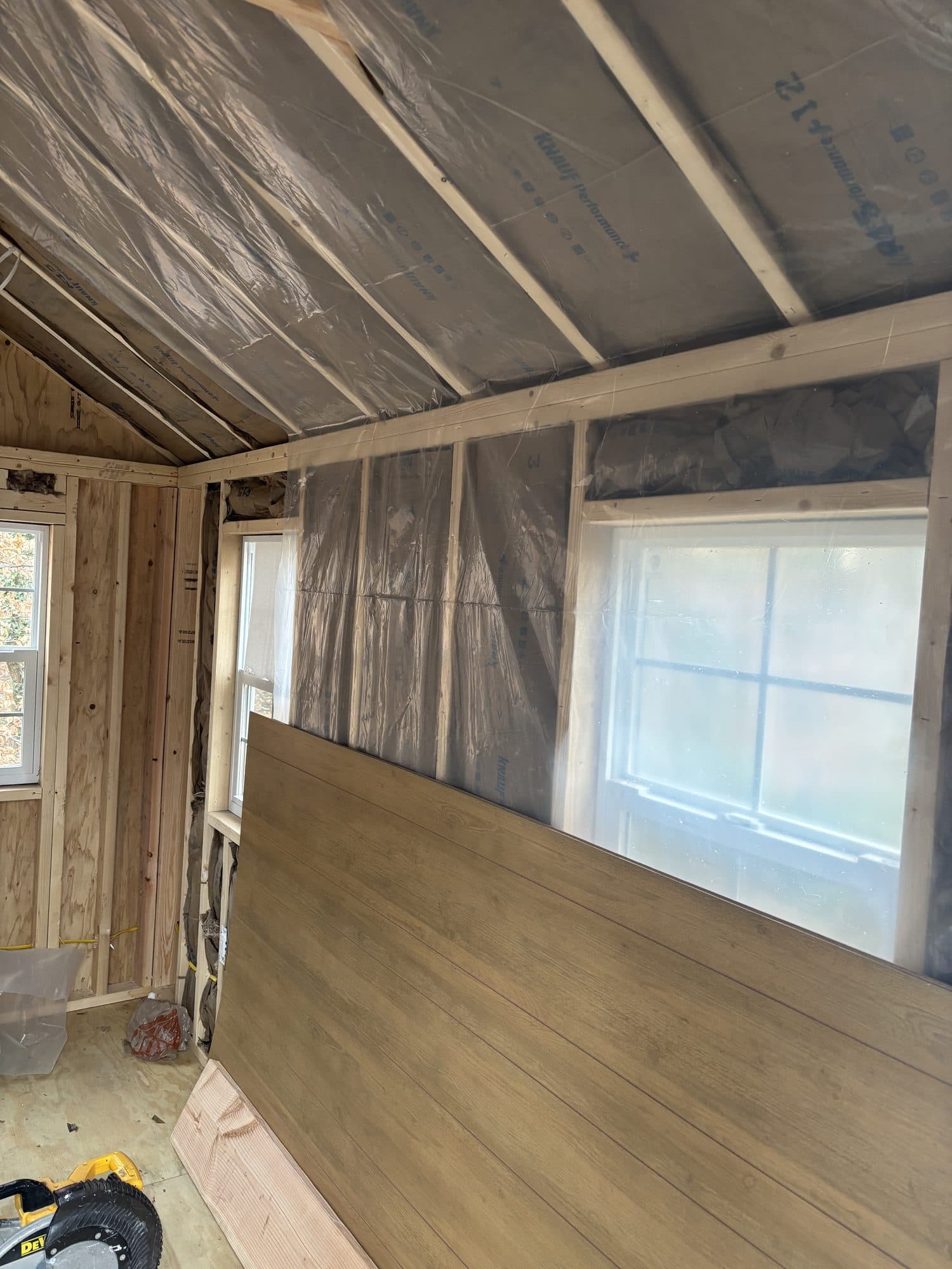 Addition interior with insulation and paneling. Home addition project by Potts Brothers Construction, Arlington & Northern Virginia