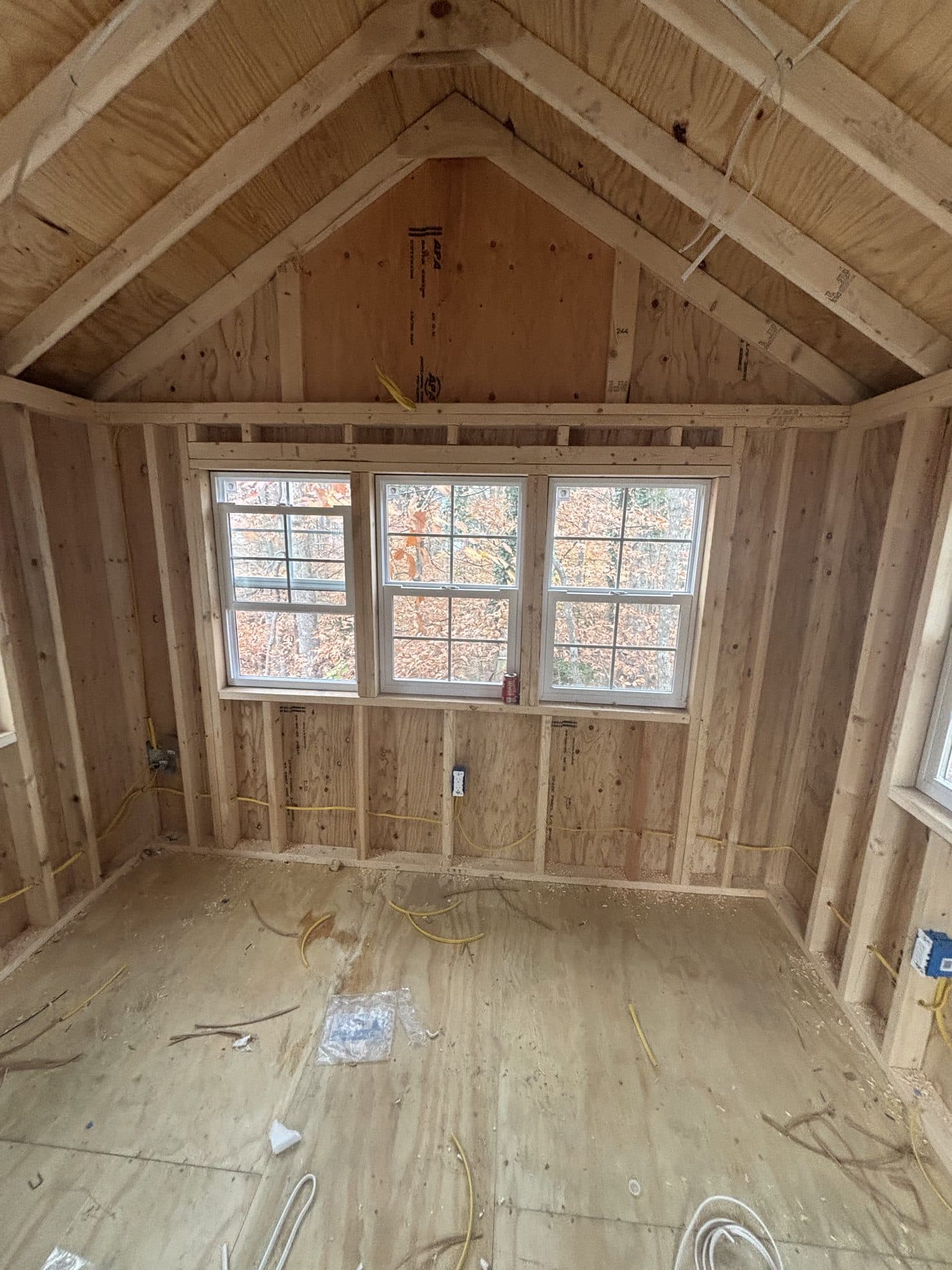 Framed addition interior with vaulted ceiling. Home addition project by Potts Brothers Construction, Arlington & Northern Virginia